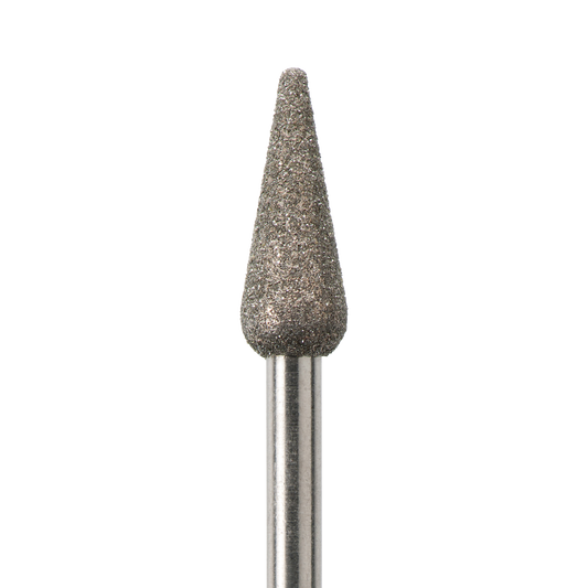 Torno de diamantes con granulosidad media para el tratamiento de los callos, cutículas y uñas. Forma de cono, diámetro 047
